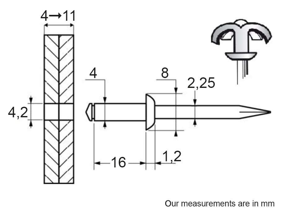 Restagraf 4925 Spreading Rivet, White, 4 to 11 mm x 16 mm, 4 à 11mm x 16mm - Image 3