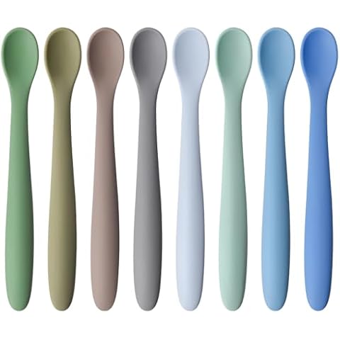 HAKSEN 8PCS Silicone Feeding Spoons, Baby Spoons Training Spoons Silicone Baby Utensils Infant Spoons for First Stage Baby and Parents Cover