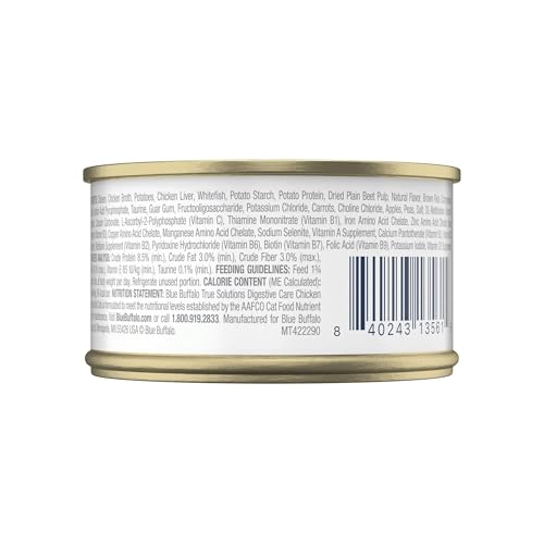 Image of Blue Buffalo True Solutions Wet Food for Cats, Digestive Care Formula with Clinically Proven Ingredients, Chicken Recipe, 3oz Cans, 4Pack Trial Size