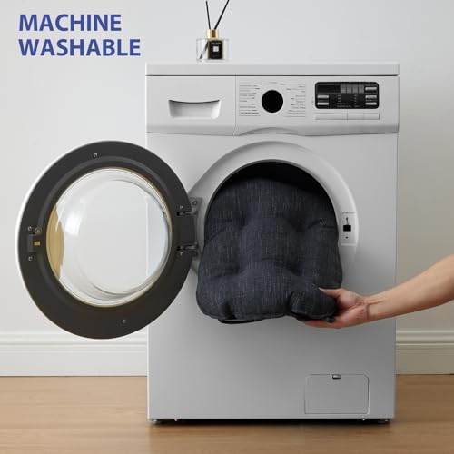 Chair Cushions for Dining Chairs Set of 4, Kitchen Chair Cushions, Chair Pads with Ties and Non Slip Backing, Tufted Memory Foam Seat Cushion 4 Pack, 15.5" x 15.5" x 4", Navy Blue