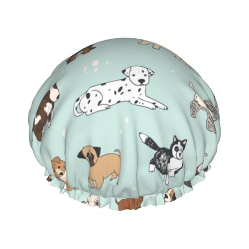YHBLYKXP dog print Adjustable double-layer shower cap, reusable women's spa salon shower cap