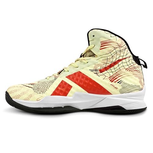 NIVIA CLAWMARK Basketball Shoes for Men, Herringbone Rubber Outsole with TPU Shank, Lightweight Mesh & TPU Upper, Indoor & Outdoor Grip for Training, Match & Court (Cream/Orange, UK12)