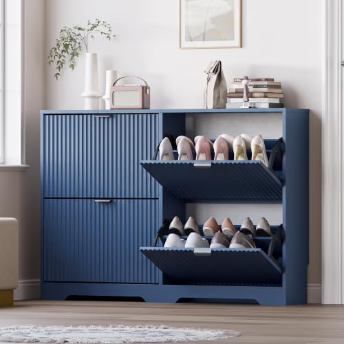 Image of BORNOON Large Shoe Cabinet for Entryway, Shoe Rack Cabinet with 4 Flip Drawer and Adjustable Shelves for Small Apartment, Foyer
