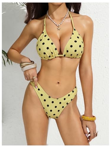 Image of RoseSeek Women's 4 Piece Polka Dots Bathing Suits Cover Up Skirt & Bandana