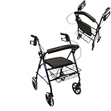 TERMIGEA RO10 - Deambulatore per Anziani con Seduta Pieghevole, Carrello per Anziani per Camminare in Acciaio (Portata 130KG) Sedile e Schienale Imbottito, Freni di Stazionamento, Altezza Regolabile
