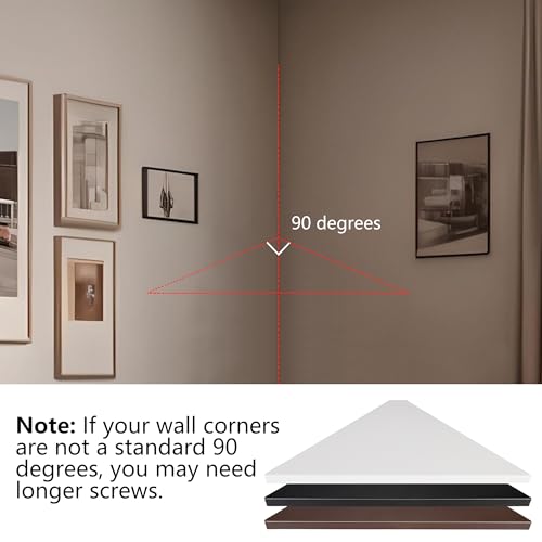 evron Corner Mounting Shelf Set of 2 &ndash; Easy to Install Floating Wall Shelves with Wood Grain Finish, Durable and Waterproof ABS Plastic for Kitchen, Bathroom, Living Room Home D&eacute;cor
