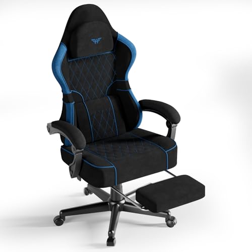 Huracan Sedia da Gaming ergonomica, Gaming Chair con massaggio, Poltrona da gaming con poggiapiedi, poggiatesta estraibile, sedia da Gamer schienale regolabile, per giocatori, home office, Nero-blu