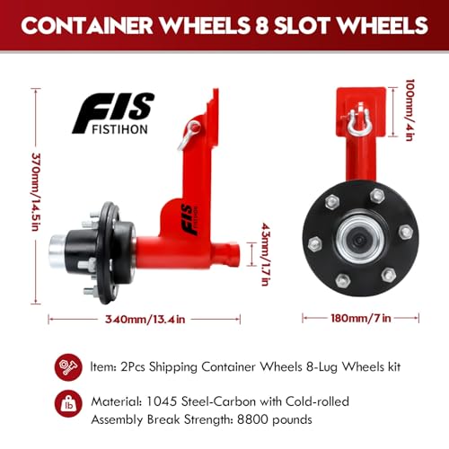 2 Pack Shipping Container Wheels 6-Lug Wheels Kit, Shipping Container Accessories, Heavy-Duty Shipping Container Axles with Heavy Duty Ratchet Tie Down-Moves 20ft - 40ft, Shipping Container