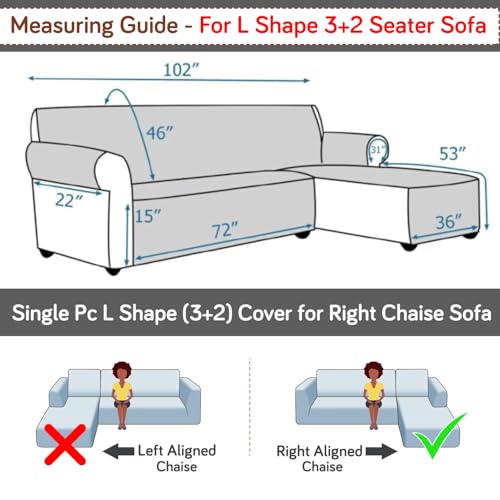 Image of HOKIPO 'Elira Series' Printed Quilted One-Piece L Shape 5 Seater (3+2) Sofa Cover with Right Chaise | Anti-Slip Design, Multicolor Abstract Geometry (AR-6229-C10)