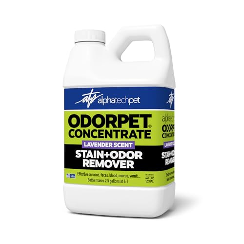 Image of OdorPet Pet Stain Remover and Odor Eliminator - 64 Oz (Makes 2.55 Gallons of Working Solution) Non Staining, Professional Strength, Lavender Scent by Alpha Tech Pet