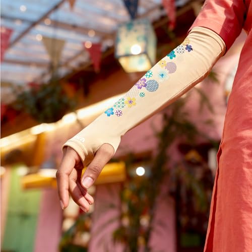 Image of TVARRA Anti-Tan Fingerless Arm Sleeves for Women|UV Protection Hand Cover Sleeves for Bike Riding, Running & Outdoor Use,Dust & Summer Protection Arm Sleeves