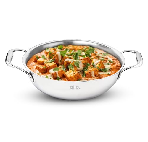 Allo Triply Stainless Steel Kadhai with Handles|Perfect Kadhai fo...