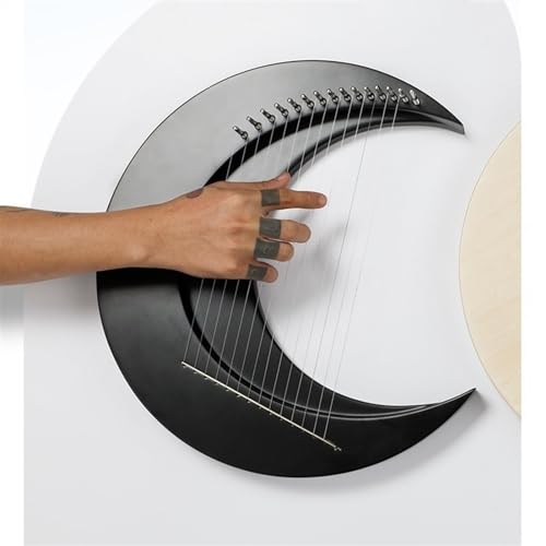 HYJHUI(ハいづい) 月 竪琴 15弦 初心者向け ポータブル 簡単に学べる ギリシャ メイプル ラップハープ スチール 弦楽器 パーティー用 ホリデー ウェディング ライアーハープ フルトーン(Black)