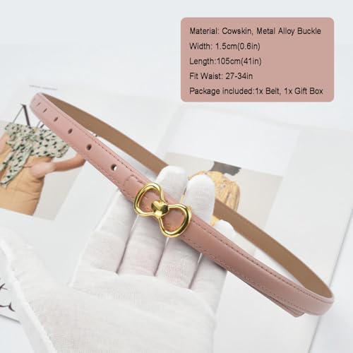 Women Skinny Leather Belts, Ladies Thin Waist Belts with Gold Buckle for Dresses 0.6" Width4