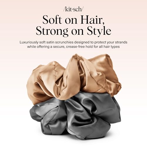 Kitsch Pillow Satin Scrunchies for Women - Charcoal & Gold, 2pcs - image 8