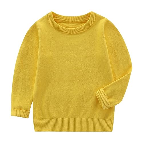 Toddler Boys And Girls Fall And Winter Round Neck Pullover Solid Color Knitted Sweater College Daily Wear Boy Sweatshirt (Yellow, 5-6 Years)