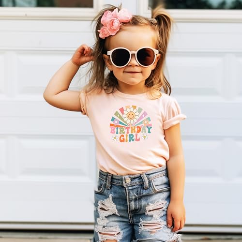 Birthday Girl Rainbow Sunbeam T-Shirt Girls Bday Retro Groovy Flower Tee3