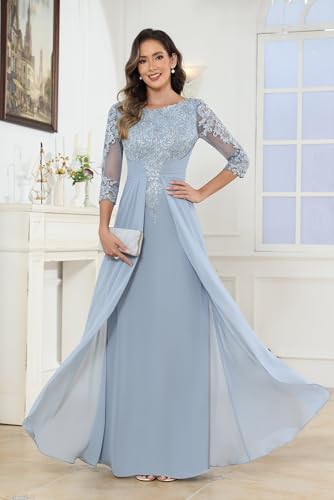 Mother of The Bride Dresses for Wedding Long Chiffon 3/4 Sleeve Formal Mother Groom Dress3