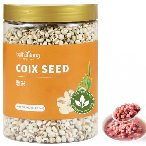 Jobs Tear Coix Seeds 14.11oz (400g) | Pearl Barley Coix Rice No Additives, No Sugar | Whole Grain for Porridge/Soup 薏米 薏苡仁