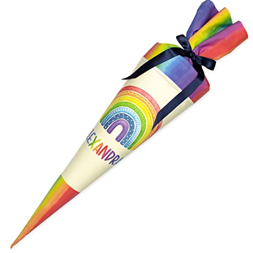 Dein Lieblingsteil Schultüte aus Stoff BUNTER REGENBOGEN Zuckertüte mit Namen 70 cm/ 85 cm