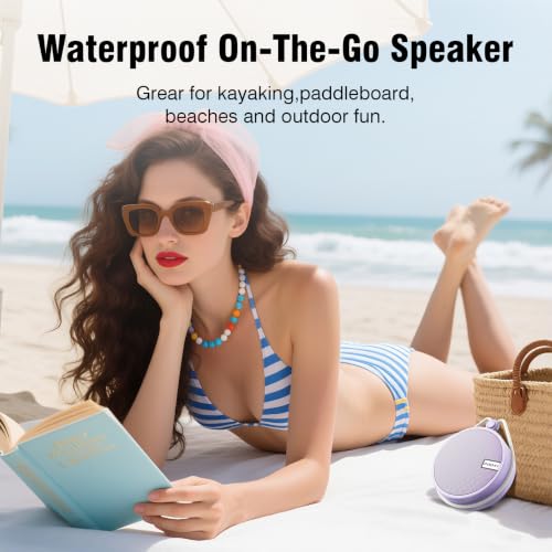 Image of INSMY Portable IPX7 Waterproof Bluetooth Speaker, Wireless Outdoor Speaker Shower Speaker, with HD Sound, Support TF Card, Suction Cup, 12H Playtime, for Kayaking, Boating, Hiking (Purple)