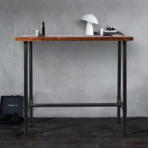 Diwhy DIY Industrial Design Pipe Dining Table Casual Pub BAR Laptop Table Modern Studio Wood and Metal Rectangular Dining Table homeoffice Desk Breakfast high bar Table Brown Desktop 43.3' × 19.7'