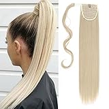 S-noilite® Haarteil Zopf Pferdeschwanz Glatt Haarverlängerung 66cm natürlich Wrap on Ponytail div. Farben (66cm,Graublond Mix Bleichmittel Blond)