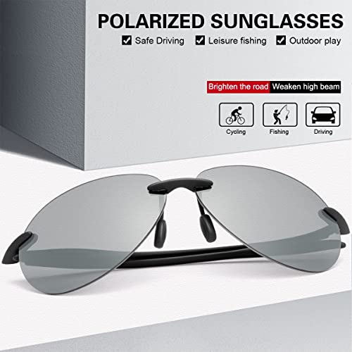 Polarized Sports Sunglasses for Men and Women Driving Cycling Running Fishing Golf 100% UV Protection Rimless Sun Glasses Fashion Shades Retro Eyeglasses Anti Glare Classic Mirror Lens Eyewear Silver - Image 2