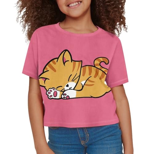 Image of Girl Crop Top Shirts for Summer Cute T Shirts Short Sleeve Tees for Kids 5-16