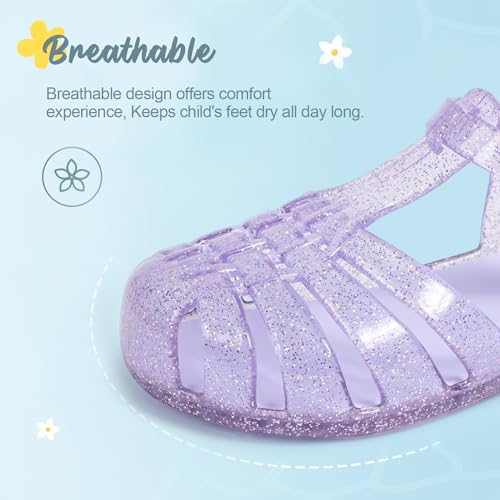 Sawimlgy Toddler Girls Jelly Sandals Summer Beach Closed Toe Crystal Princess Dress Flat Little Kid T-strap Rubber Sole Shoe4