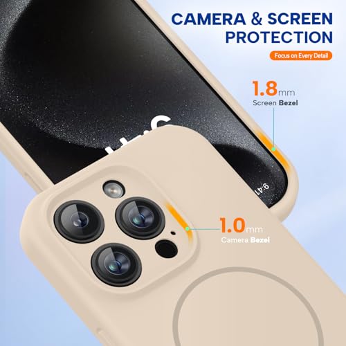 Image of Miracase Magnetic for iPhone 15 Pro Case, [Soft Anti-Scratch Microfiber Lining], Compatible with MagSafe, Liquid Silicone Shockproof Drop Protection Phone Case for 15 Pro, Sand