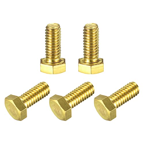 Image of uxcell Brass Hex Bolts, 5 /16-18x3 /4 5pcs Fully Thread Grade 4.8 Solid Brass Hexagon Head Bolt Machine Screws for Machinery