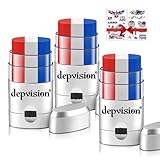 3 Pack Flag Face Paint Stick, Body Paint Sticks for Soccer Fans with 2 pcs Stickers, Hypoallergenic & Washable Face Painting Sticks for Football Fans, Sports Cheering & Party Makeup (red white blue)