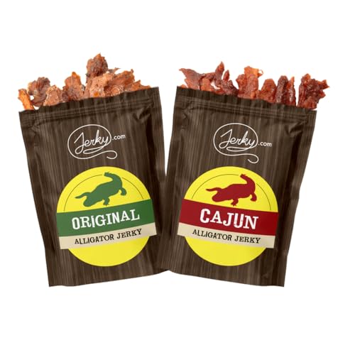 Jerky.com Alligator Exotic Jerky Variety Pack - Original & Cajun Flavors - High Protein, Low Fat Exotic Snacks 1.75oz (Pack of 2)