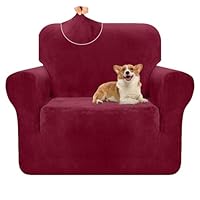 Granbest Premium Thicken Plush Velvet Armchair Cover 1 Seater High Stretch Couch Cover Super Soft Couch Slipcover Luxury Furniture Protector for Pets and Kids (1 Seater, Wine Red)
