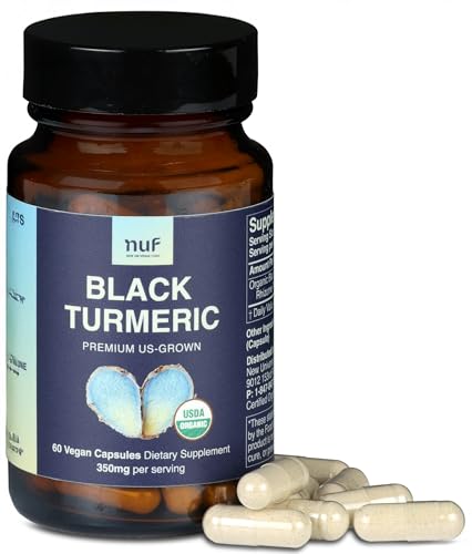 NUF- Organic Black Turmeric 350mg Whole Root Vegan Capsules- US Grown- Gluten Free - Non GMO- Joint Support - Healthy Inflammatory Response - Proper Immune Function