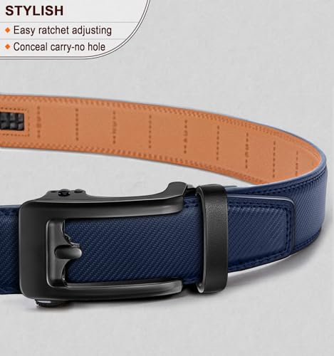 Image of BULLIANT Men Ratchet Leather Belt True-to-size 1 3 /8 inch-Gift Boxed | Smooth Sliding for Micro Fit | Holeless for Dress or Casual