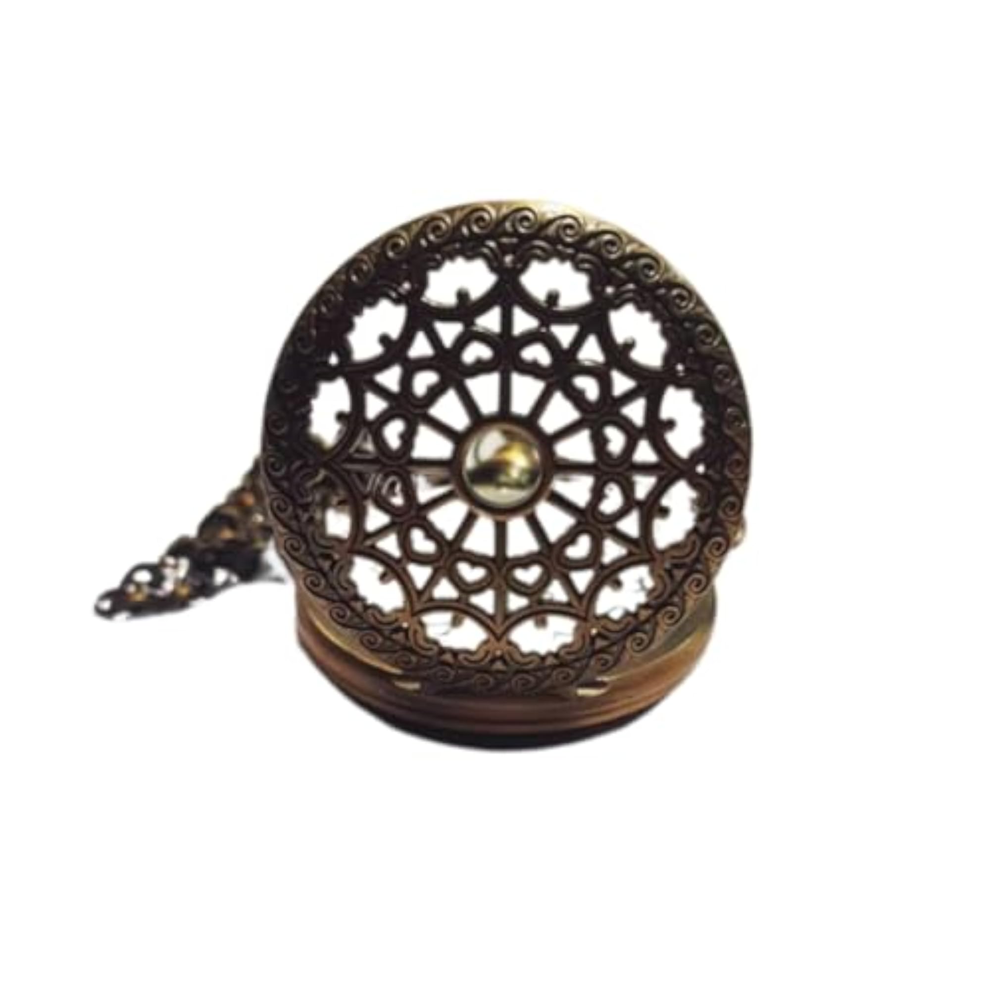 Antique Bronze Heart Pattern Pocket Watch with Chain
