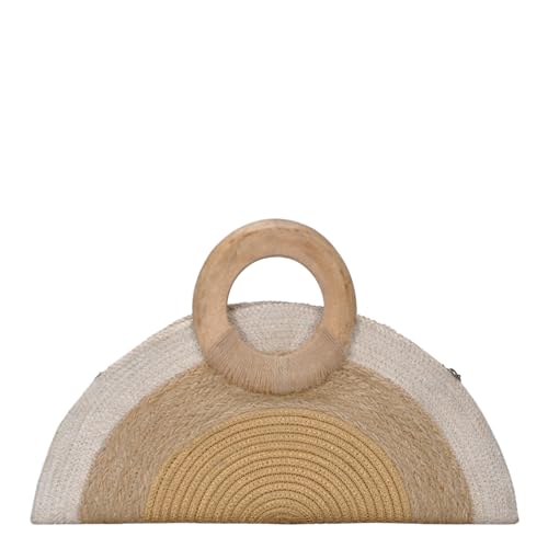 Antik Kraft Pia Crossbody | Hand-Painted Floral Taco Shape Purse with Wooden Handles & Detachable Chain Strap |