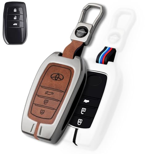Image of KEYCEPT Metal Key Cover for 3 Button Toyota Innova Hycross | Fortuner | Hilux | Innova Crysta | Fortuner Legender | Land Cruiser | Suzuki Invicto Smart Key (Dual Black & Tan)