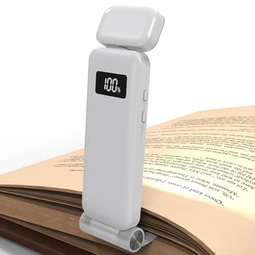 Rechargeable Clip-On Book Light with Battery Indicator — 9 Modes (3 Color × 3 Brightness), USB-C Fast Charge, Ultralight 1.6 oz & 0.49' Slim, Bed Reading Lamp Stocking Stuffer for Book Lovers, White
