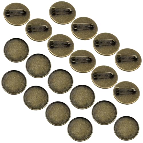 ECYC Ltd 20 Pcs 30mm Round Brooch Pin Blanks, Bronze Brooch Clasps Pin Disk Base Brooch Cabochon Setting Brooch Bezel Tray for DIY Badge, Jewelry Making, Crafts Accessories