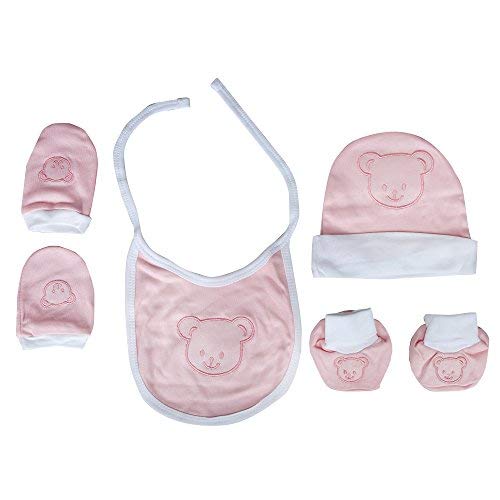 100% Premium Soft Embroidered Cotton New Born Baby Clothing Accessories Set - Combo of 4-image-27
