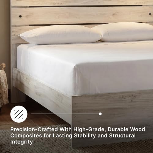 Image of Signature Design by Ashley Cambeck Queen Panel Bed Frame with Headboard, Built-in LED Lights and USB Ports, Engineered Wood and Decorative Laminate, for Master Bedroom or Guest Rooms, Whitewash