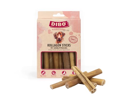DIBO Kollagen Sticks mit Grünlippmuschel, 150g Packung - Gelenkgesundheit, Haut-, Fell- und Zahnpflege für Hunde, langlebiger Naturkausnack, 100% natürliche Zutaten, Kollagen aus Rinderhaut