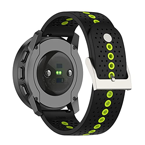 Chofit - Cinturino di ricambio compatibile con Suunto 9 Peak, in morbido silicone, 22 mm, con fori colorati, accessori per smartwatch Suunto 9 Peak (Black-Lime)