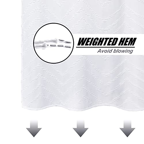 Shower Curtain White Boho Woven Fabric Shower Curtain 72 X 72 Inches Modern Tufted Chevron Textured Striped Minimalist Bathroom Shower Curtain #TOP4