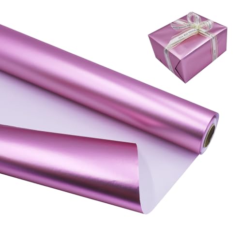 Rollo de papel de regalo metálico de oro rosa, 43 cm x 12 m, papel de regalo mate de color sólido, perfecto para cumpleaños, bodas, baby shower, fiestas, decoraciones de regalos de festivales