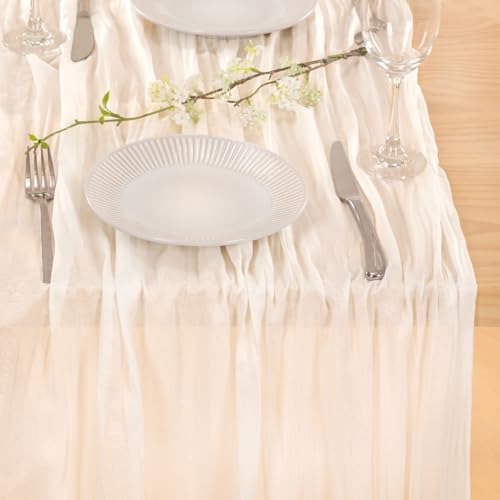 Image of MLMC 8 Pack Ivory White Table Runner Rustic Gauze Cheesecloth Table Runner 10ft Cheese Cloth Cenerpiece 35x120 Inches for Dessert Anniversary Wedding Bridal Baby Shower Decor