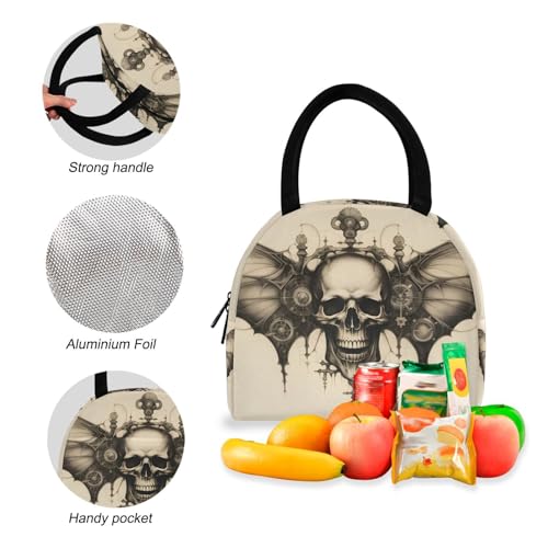 Backpack Lunch Bag Set Steampunk Skull Print, Big Storage Travel Backpacks with Insulated Lunch Box for Office Hiking Picnic4